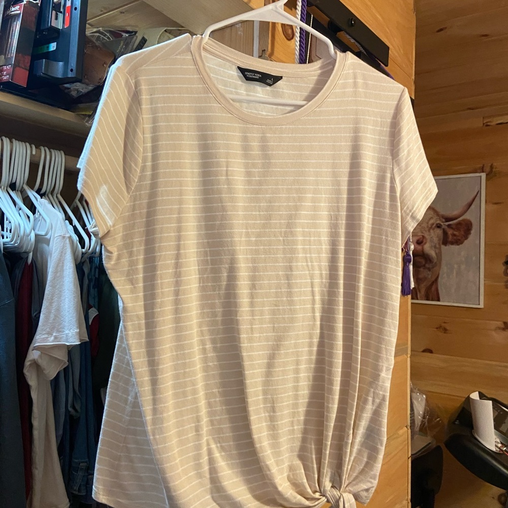 White and Tan Striped Knot Tee